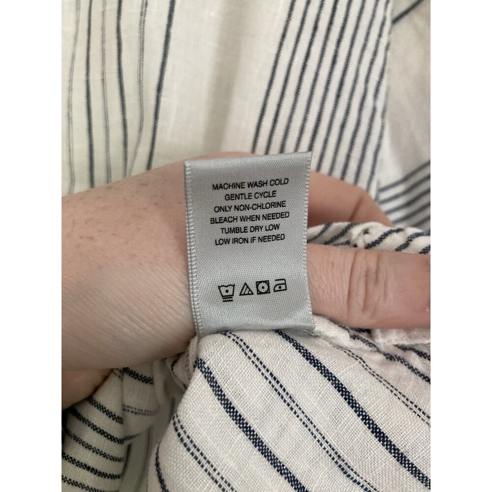 John Mark Stripe Linen Roll Tab Collared Button D… - image 6